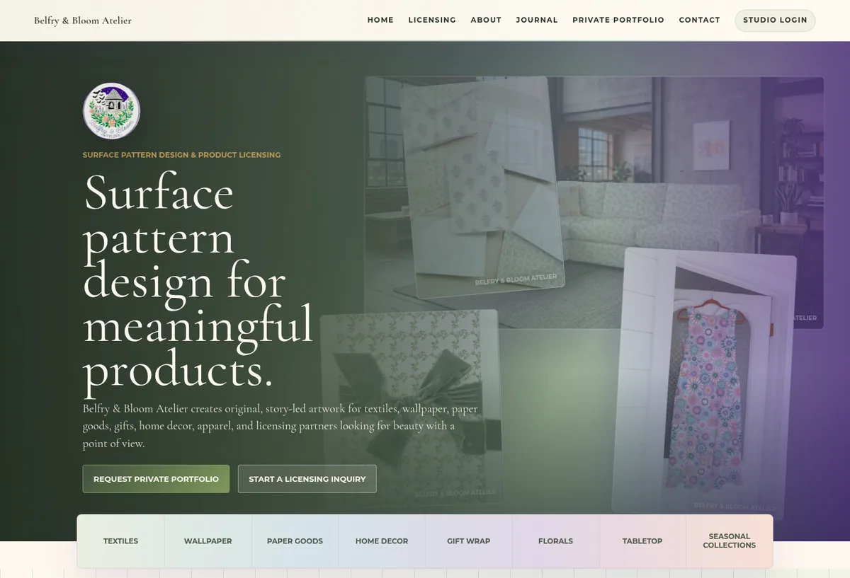 Belfry and Bloom Atelier botanical licensing website