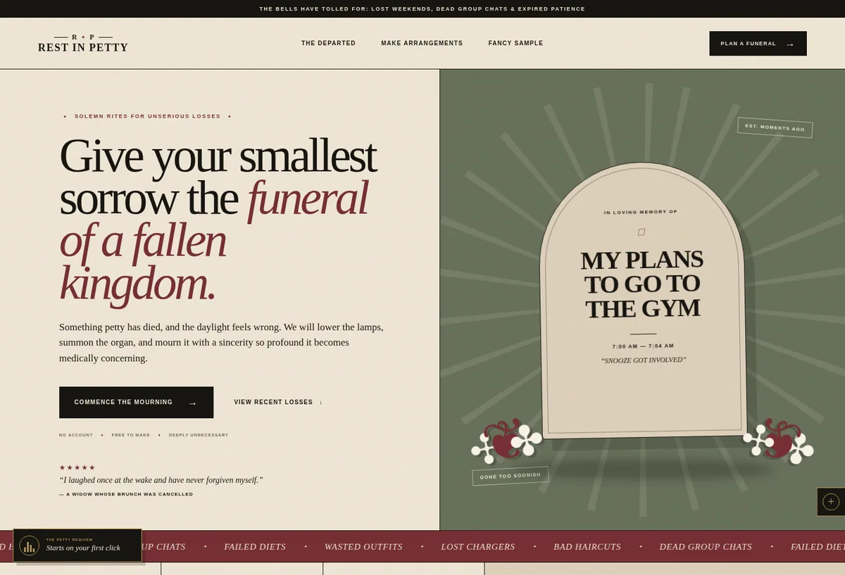 Rest in Petty website homepage